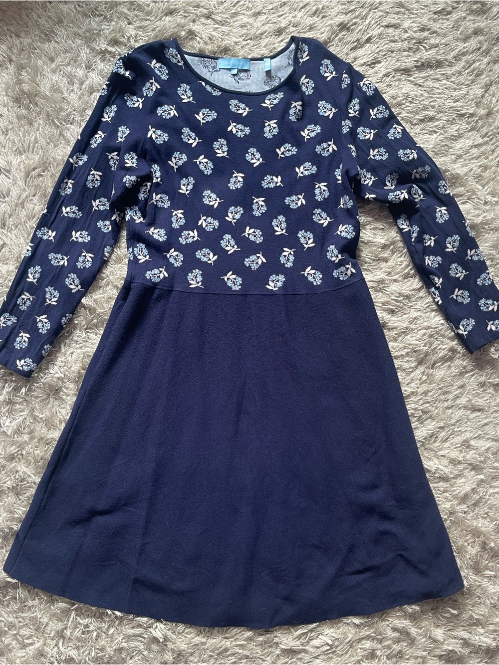 Draper James Navy Floral Knit Midi Dress